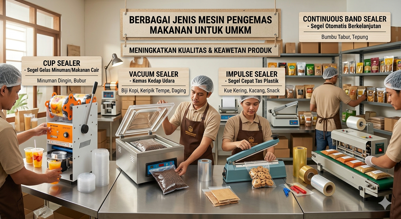 ilustrasi jenis mesin pengemas makanan