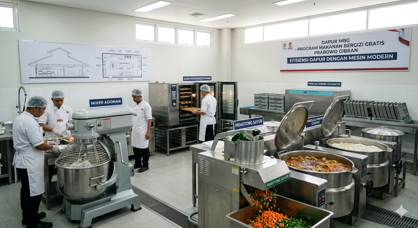 ilustrasi dapur MBG menggunakan mesin dapur skala besar