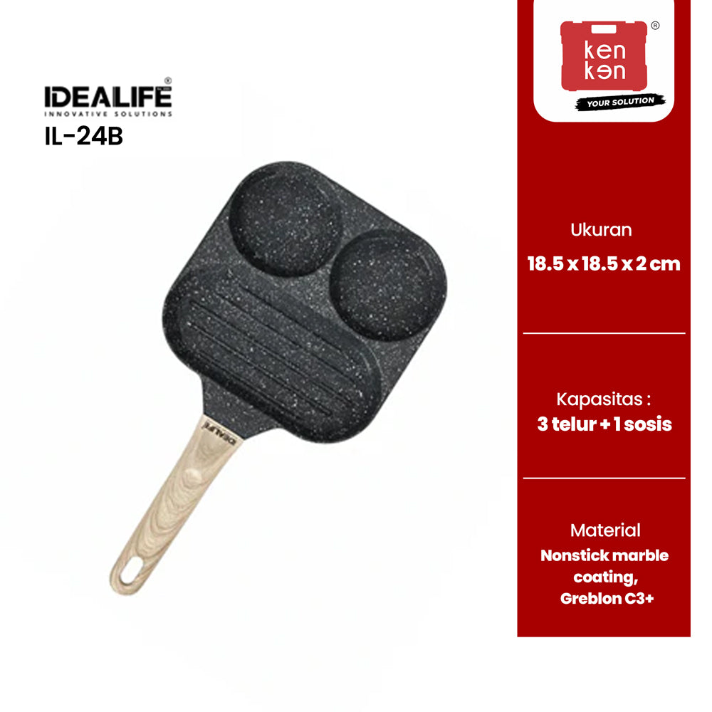 IDEALIFE Wajan Telur Granit IL-24B Anti Lengket 3 Lubang